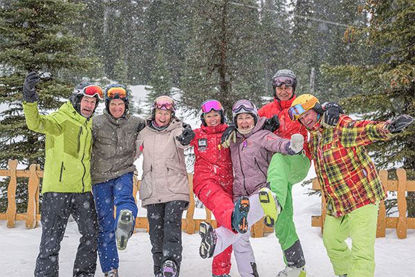 Happy group skiers