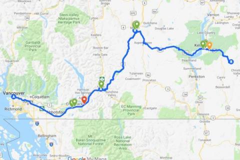map from van to kelowna